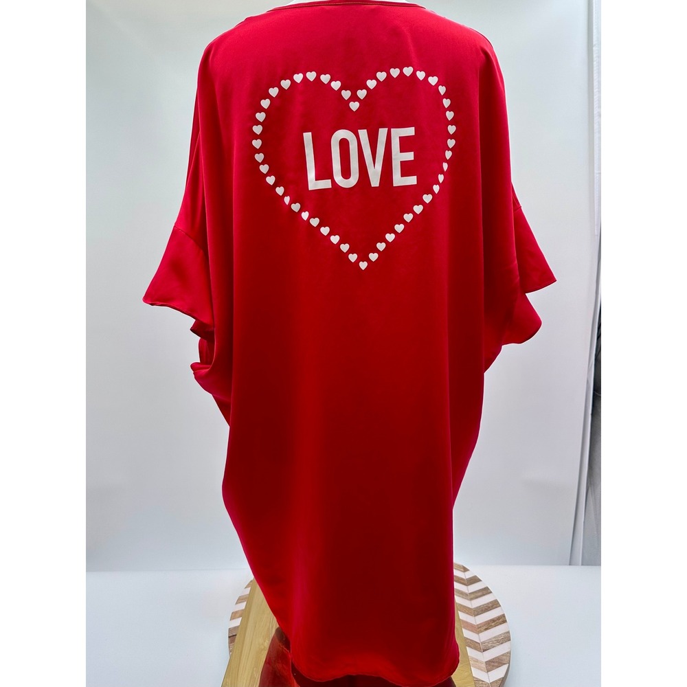 Victoria's Secret Red Satin Kimono Robe Love Heart Sleeve One‎ Size